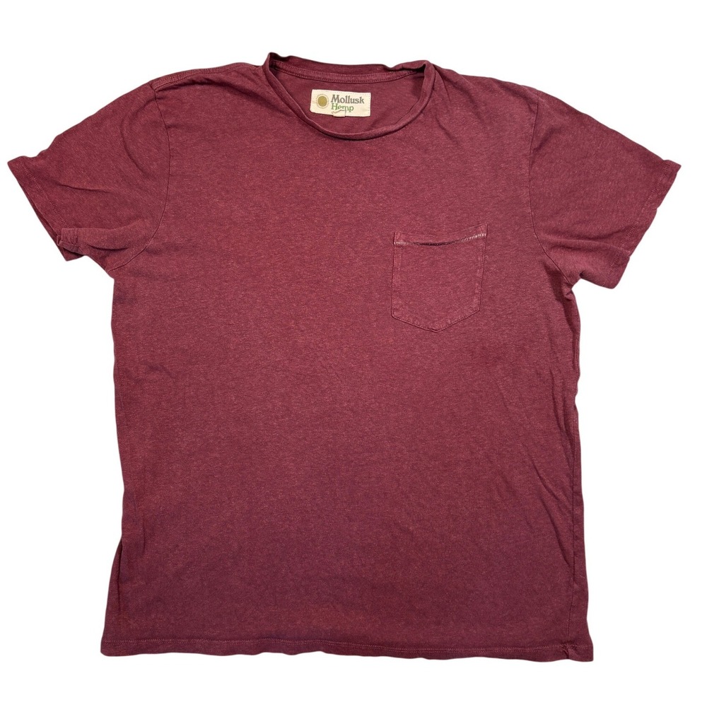 Mollusk Hemp Pocket Tee Mens Large Burgundy Maroon Short Sleeve T-Shirt